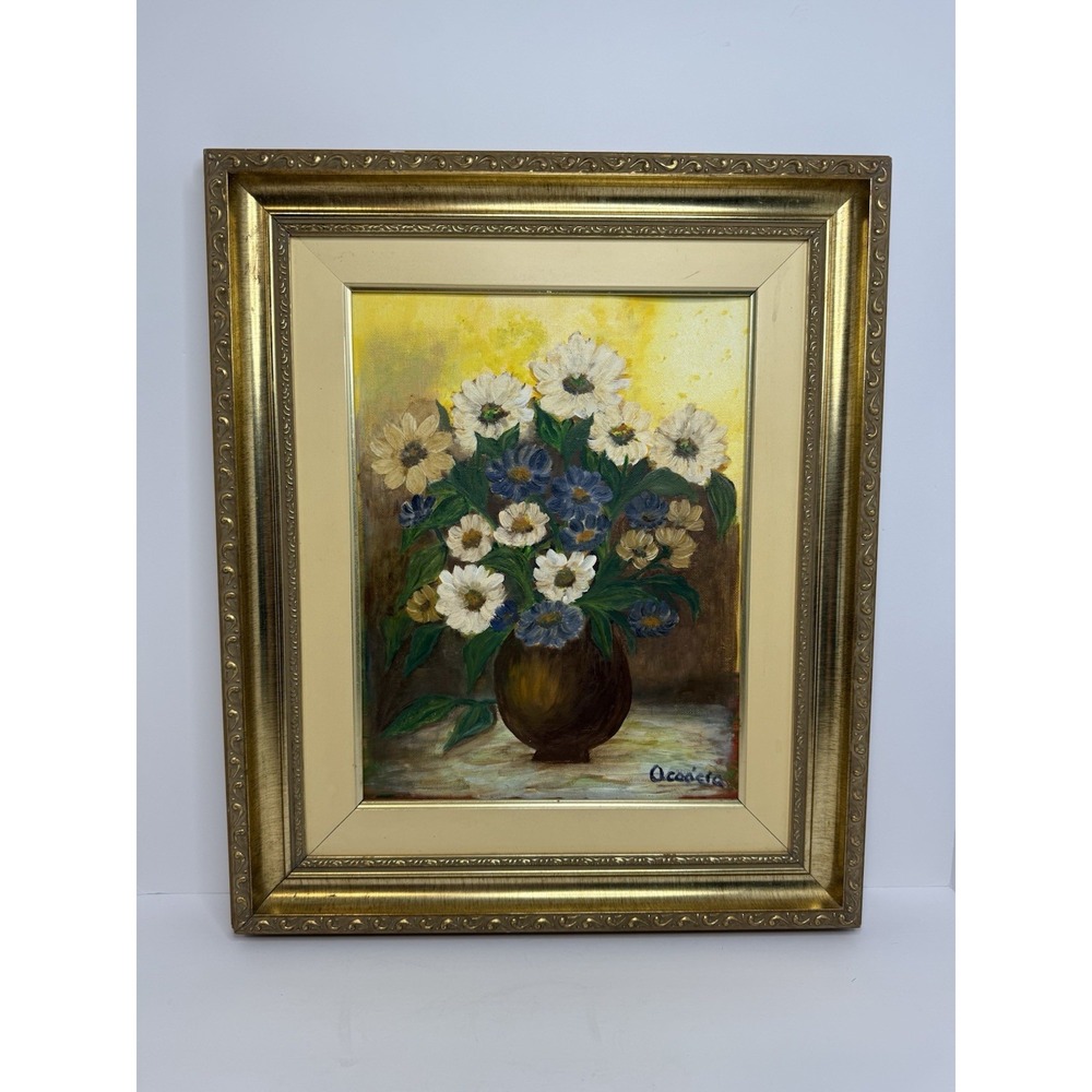 Vintage Floral Still Life Oil Painting Framed Signed Art Flowers Vase